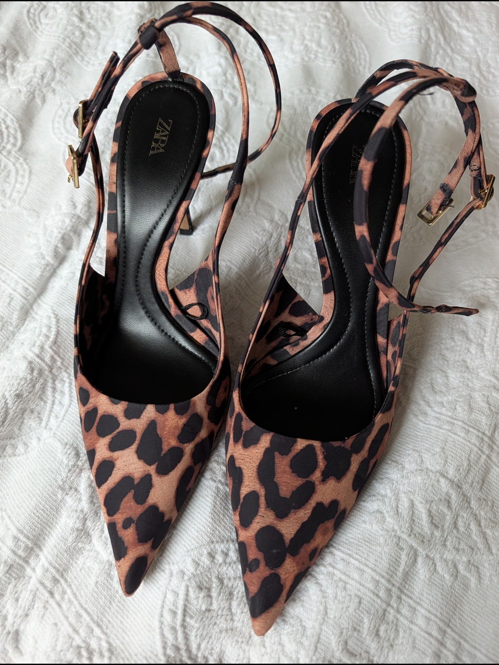 ZARA Leopard Print Pointed Toe Slingback Heels in Brown - Picture 1 of 4